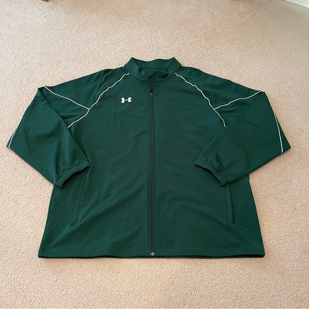 Under Armour Athletic Jacket - Full Zip - Dark Green w/ White Piping - Size: XXL